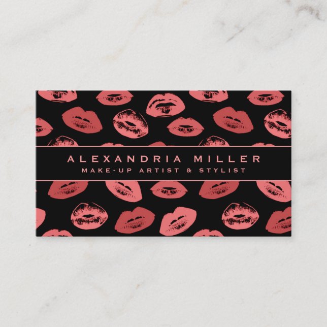 Carte De Visite Artiste de maquillage | Lipstick Motif | Noir (Devant)