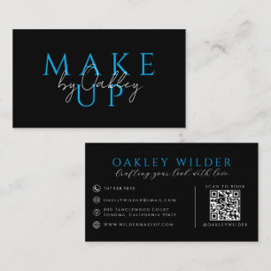 Carte De Visite Artiste de Maquillage Moderne Code QR Bleu Noir 