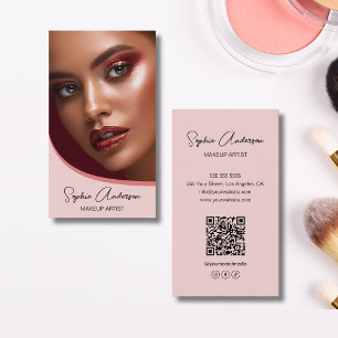 Carte De Visite Artiste de Maquillage Moderne Photo QR Rose