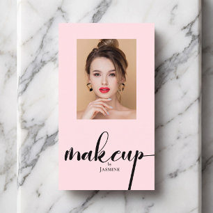 Carte De Visite Artiste de Maquillage Photo Moderne Rose Pâle Scri