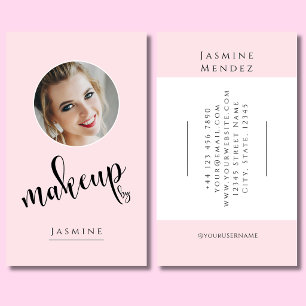 Carte De Visite Artiste de Maquillage Photo Script Noir Rose Fardé