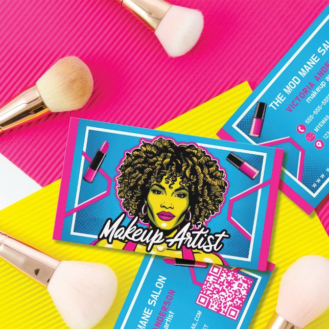 Carte De Visite Artiste de maquillage Pop Art Neon Rose Pink (Créateur téléchargé)
