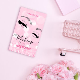 Carte De Visite Artiste de maquillage rose étincelant Glamor Bokeh