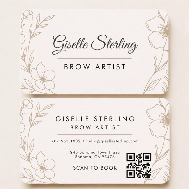 Carte De Visite Artiste de Sourcils Code QR Floral Professionnel (Créateur téléchargé)