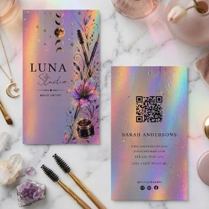Carte De Visite Artiste de Sourcils Holographique  QR Iridescent L