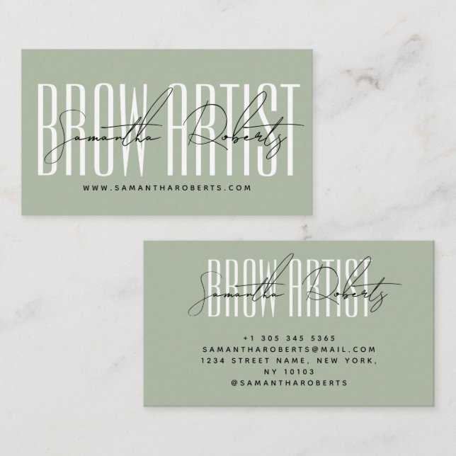 Carte De Visite Artiste de sourcils typographie moderne script ver (Devant / Derrière)