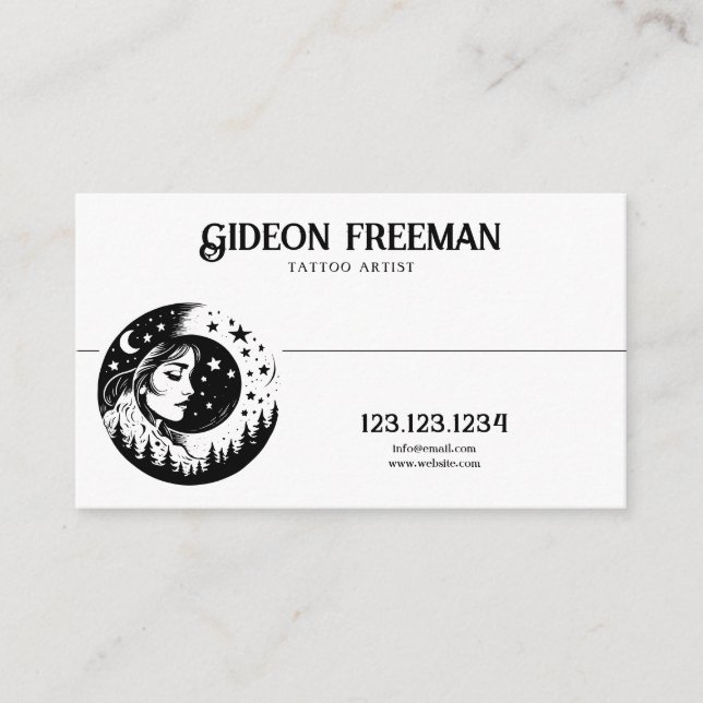 Carte De Visite Artiste de tatouage Abstrait Black and White Moon  (Devant)