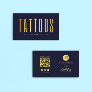 Carte De Visite Artiste de tatouage code QR et logo Navy et Or