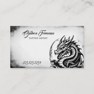 Carte De Visite Artiste de tatouage de dragon noir et blanc Grunge