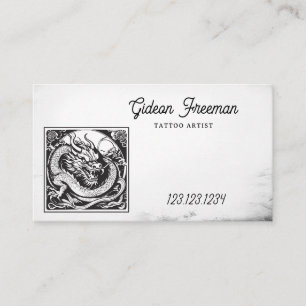 Carte De Visite Artiste de tatouage de dragon noir et blanc vintag