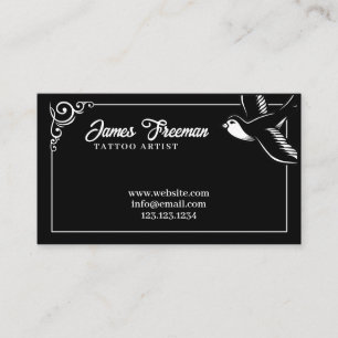 Carte De Visite Artiste de tatouage d'oiseaux noirs et blancs en h