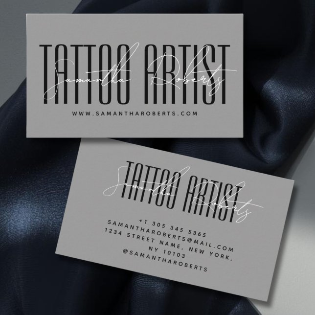 Carte De Visite Artiste de tatouage écriture typographique moderne (Créateur téléchargé)