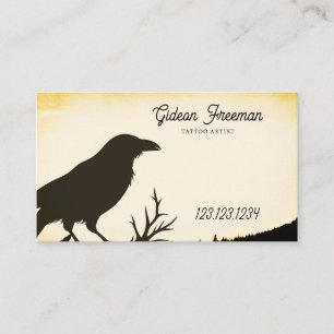 Carte De Visite Artiste de tatouage en silhouette de corbeau vinta