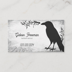 Carte De Visite Artiste de tatouage Grunge Black and White Crow