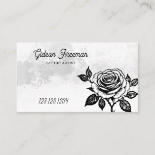 Carte De Visite Artiste de tatouage Grunge Black & White Rose