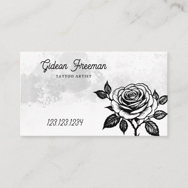 Carte De Visite Artiste de tatouage Grunge Black & White Rose (Devant)