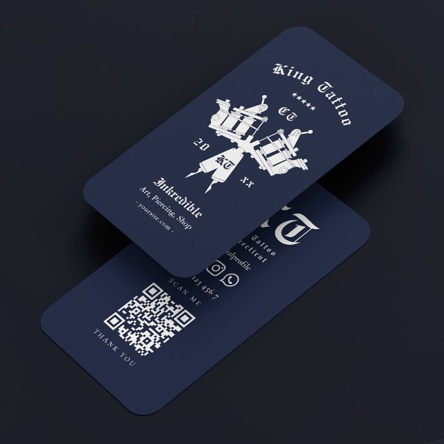 Carte De Visite Artiste de tatouage Marine Bleue Monogramme modern (Tattoo Artist Dark Navy Blue Monogram Modern Business Card
)