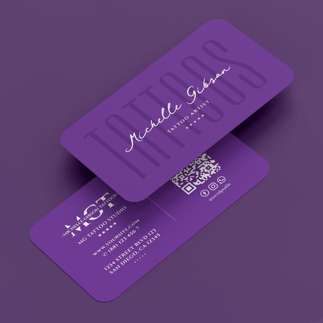 Carte De Visite Artiste de tatouage minimal Royal Purple Tattooist (Minimal Tattoo Artist Royal Purple Tattooist Business Card
)