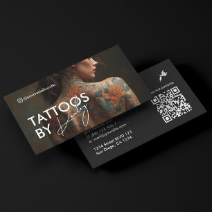 Carte De Visite Artiste de tatouage minimaliste Code Qr photo comp