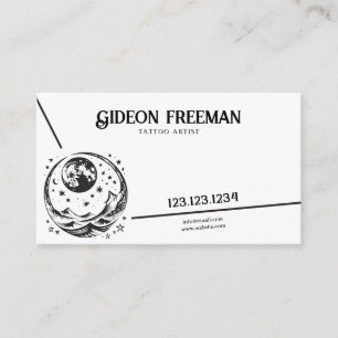 Carte De Visite Artiste de tatouage moderne Black & White Moon Sta