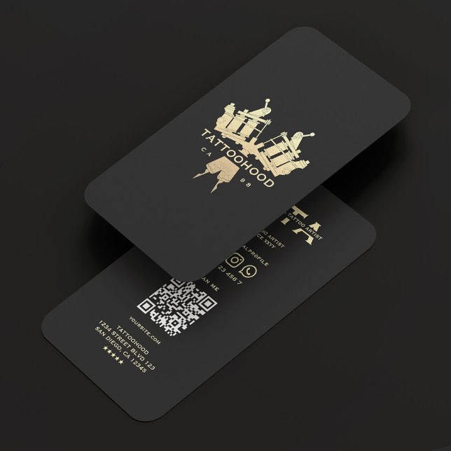 Carte De Visite Artiste de tatouage moderne élégant Monogramme d'o (Modern Elegant Tattoo Artist Black Gold Monogram Business Card
)