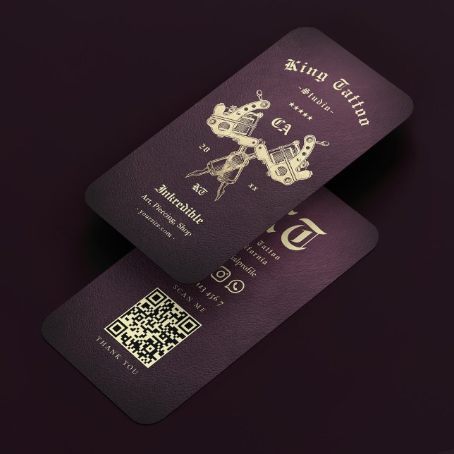 Carte De Visite Artiste De Tatouage Moderne Faux En Cuir Violet Fo (Modern Tattoo Artist Dark Purple Faux Leather Business Card
)