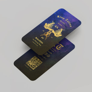 Carte De Visite Artiste de tatouage moderne Monogramme or bleu fon