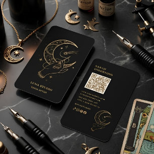 Carte De Visite Artiste de tatouage mystique Noir & Or