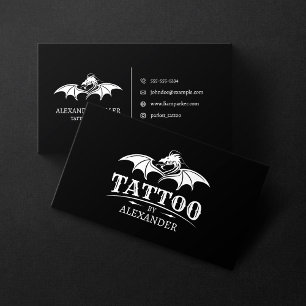 Carte De Visite Artiste de tatouage noir simple et moderne Shop Dr