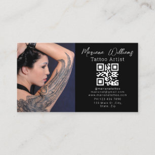 Carte De Visite artiste de tatouage photo code qr noir