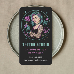Carte De Visite Artiste de tatouage professionnel Design noir mode