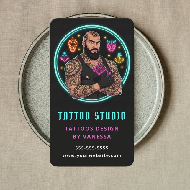 Carte De Visite Artiste de tatouage professionnel Studio de tatoua (Créateur téléchargé)