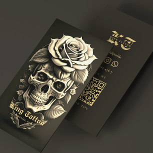 Carte De Visite Artiste de tatouage rétro crâne tatoueur sable noi