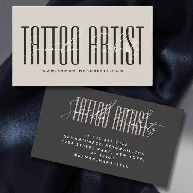 Carte De Visite Artiste de tatouage script de typographie moderne  (Créateur téléchargé)