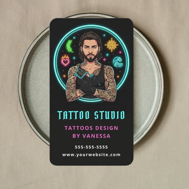Carte De Visite Artiste de tatouage Studio de tatouage Éditable Pr (Créateur téléchargé)