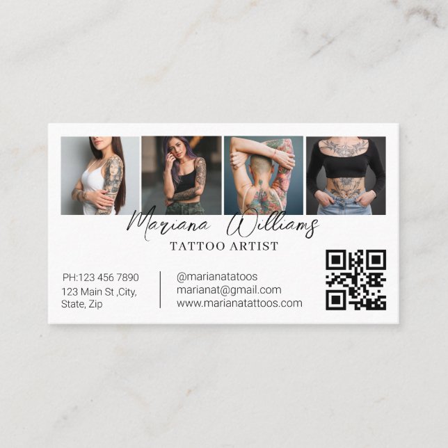 Carte De Visite Artiste de tatouage tendance Code QR 4 Collage pho (Devant)