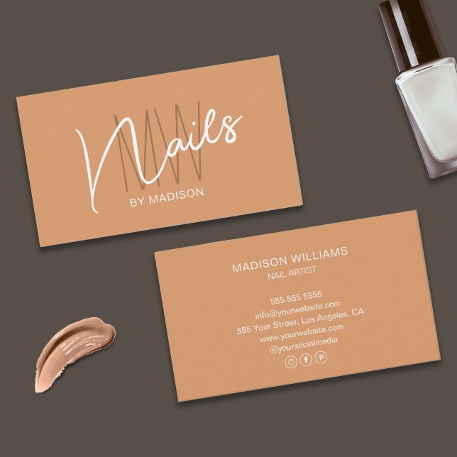 Carte De Visite Artiste du ongle du logo de Monogramme moderne (Modern Monogram Logo Nail Artist Business Card)