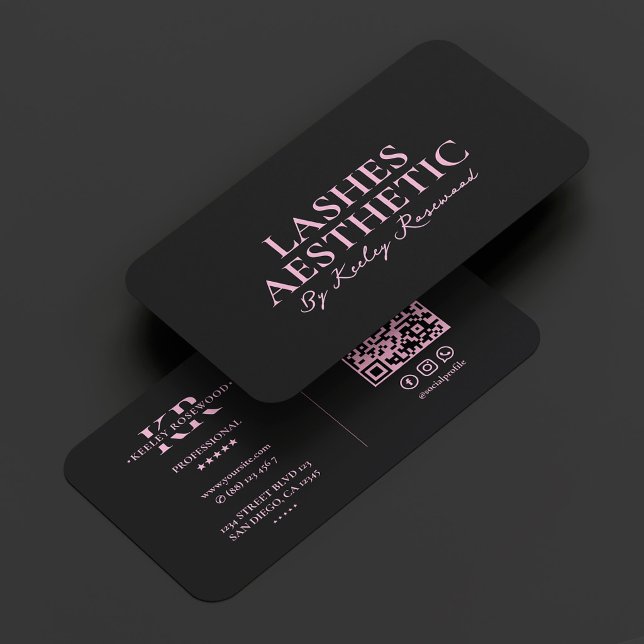 Carte De Visite Artiste en extensions de cils esthétiques Maquilla (Aesthetic Lash Extensions Makeup Artist Pink Black Business Card
)