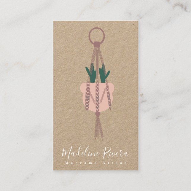 Carte De Visite Artiste en macramé Création fait main Cactus suspe (Devant)