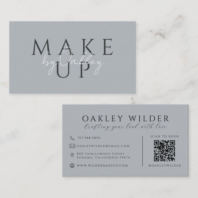 Carte De Visite Artiste en Maquillage Code QR Gris (Devant / Derrière)