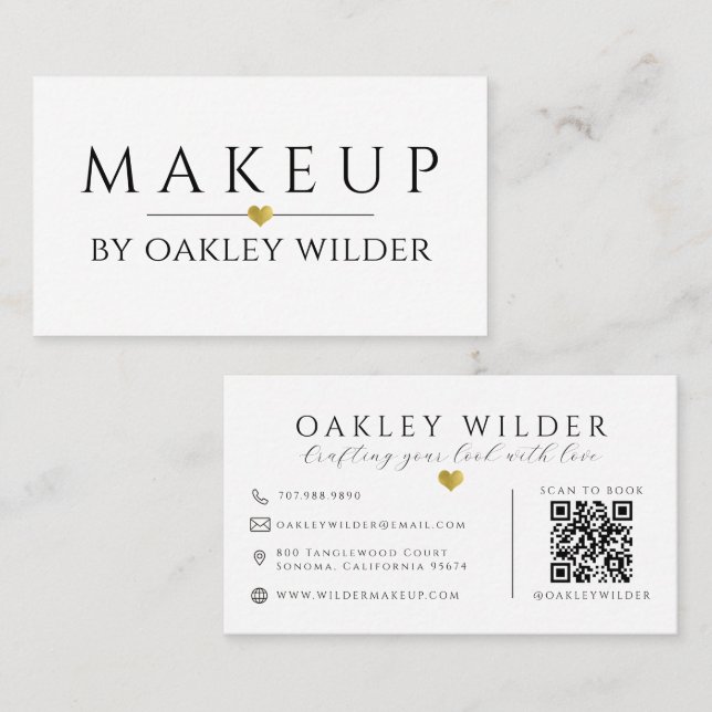Carte De Visite Artiste en Maquillage Code QR Moderne (Devant / Derrière)