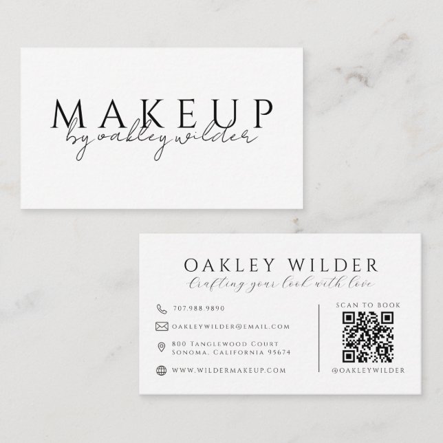 Carte De Visite Artiste en Maquillage Code QR Moderne (Devant / Derrière)