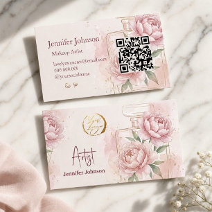 Carte De Visite Artiste en Maquillage Élégant aux Fleurs Roses