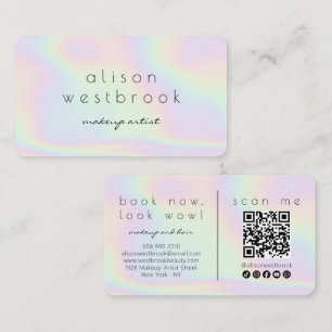 Carte De Visite Artiste en Maquillage Holographique Code QR Arc-en