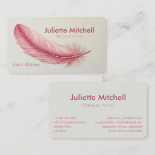 Carte De Visite Artiste en Maquillage Minimaliste Plume Rose