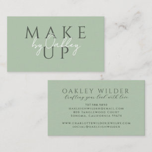 Carte De Visite Artiste en Maquillage Minimaliste Vert Sauge