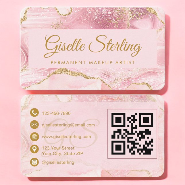 Carte De Visite Artiste en Maquillage Permanent Moderne Code QR Ro (Créateur téléchargé)