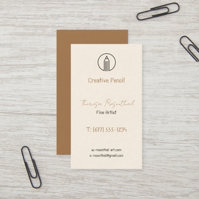 Carte De Visite Artiste Fin Traditionnel | Logo Crayon (Devant/Arrière en situation)
