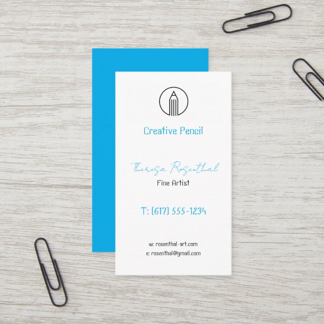 Carte De Visite Artiste Fin Traditionnel | Logo Crayon (Devant/Arrière en situation)
