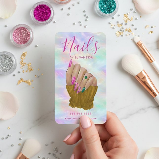 Carte De Visite Artiste Manucure Opale Stylée Studio de Nail Chic (Créateur téléchargé)